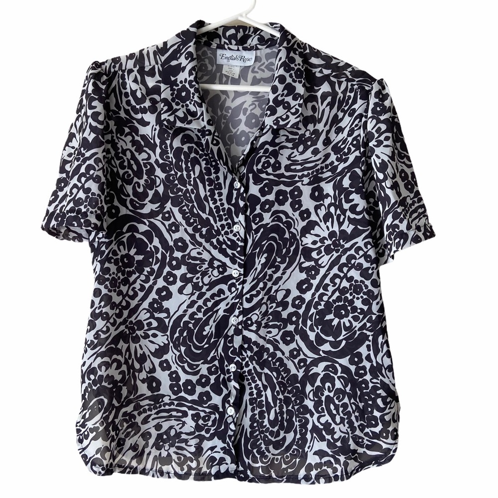 English Rose Women’s Floral Print Button Up Short Sleeve Blouse Top 18